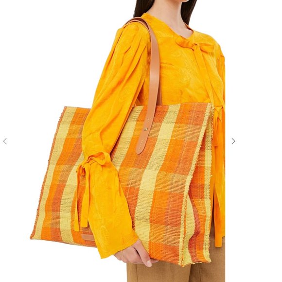 ZIMMERMANN Leather-trimmed checked raffia tote